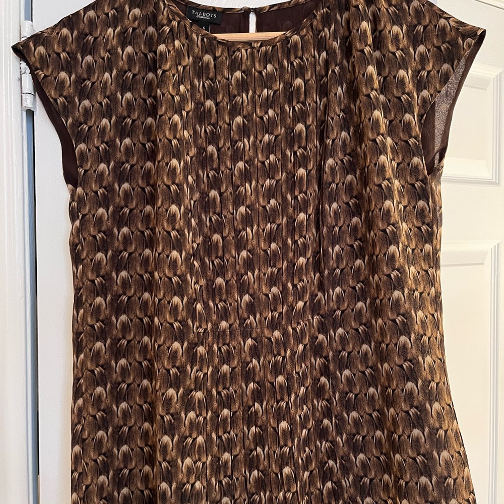 Talbots Brown Feather Pattern Blouse
